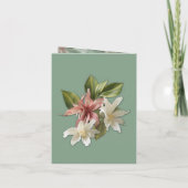 Grün, Creme, Seidenraupen und farbige Blume Einladung (Rückseite)