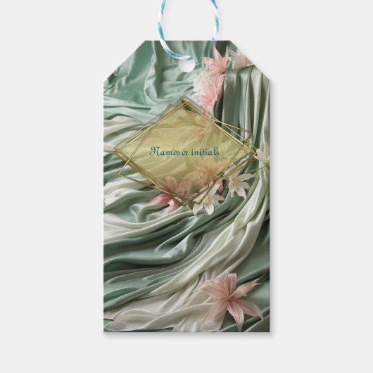 Grün, Creme, Seidenraupen und farbige Blume Geschenkanhänger (Vorderseite)