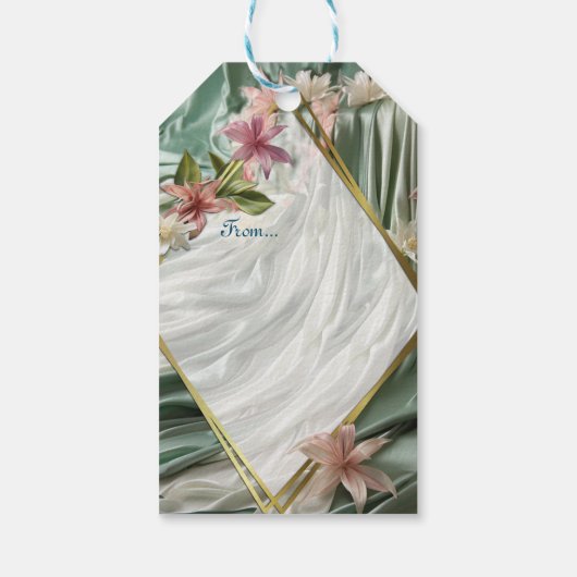 Grün, Creme, Seidenraupen und farbige Blume Geschenkanhänger (Rückseite)