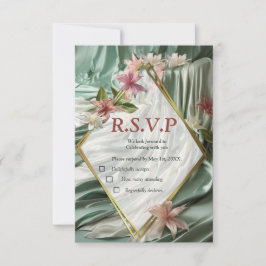 Grün, Creme, Seidenraupen und farbige Blume RSVP Karte