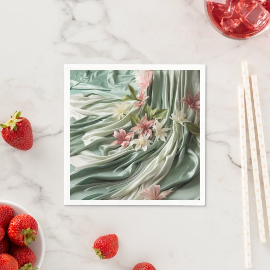 Grün, Creme, Seidenraupen und farbige Blume Serviette (Beispiel)