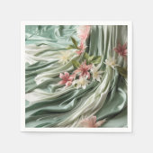 Grün, Creme, Seidenraupen und farbige Blume Serviette (Vorderseite)