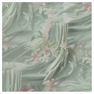 Grün, Creme, Seidenraupen und farbige Blume Stoff