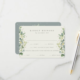 Grün/Creme Snowberry+Eukalyptus Ewedding RSVP Karte