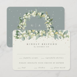 Grün/Creme Snowberry+Eukalyptus Garland Hochzeit RSVP Karte