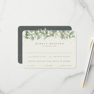 Grün/Creme Snowberry+Eukalyptus Garland Hochzeit RSVP Karte