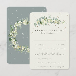 Grün/Creme Snowberry+Eukalyptus Stem Wedding RSVP Karte