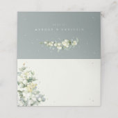 Grün/Creme Snowberry+Eukalyptus Wedding Platzkarte (Außenseite Aufgefaltet)