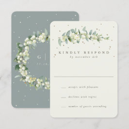 Grün/Creme Snowberry+Eukalyptus Wedding RSVP Karte