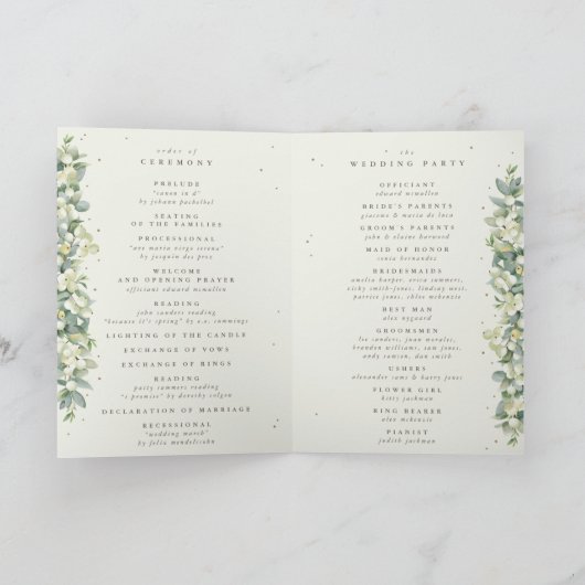 Grün/Creme Snowberry+Eukalyptus Winterhochzeit Programm (Innenseite)