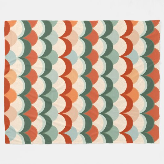 Grün, Creme und Orangen-Scalloping-Muster Fleecedecke (Vorderseite (Horizontal))