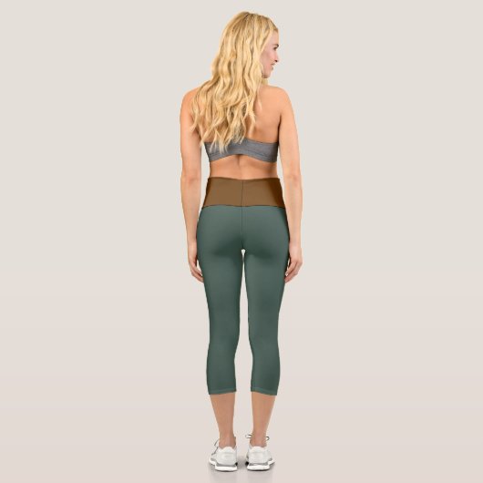 Grün-Cyan und Mittelbraun Spaß Elegante Farbe Capri Leggings (Rückseite)