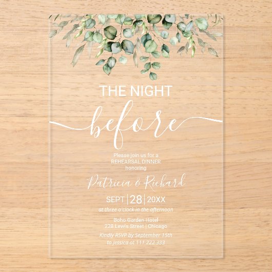 Grün Das Abendessen vor der Probe Acryleinladungen (Vorderseite)