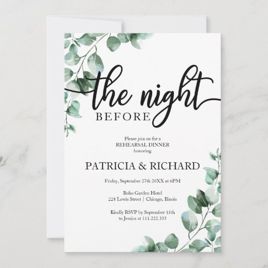 Grün Das Abendessen vor der Probe Einladung (Vorderseite)