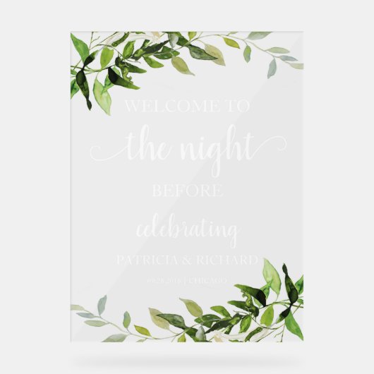 Grün Das Abendessen vor der Probe Willkommen Acrylschild (Vorderseite)