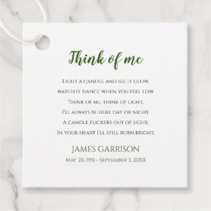 Grün denken Sie an mich Feier der Foto-Kerze Geschenkanhänger