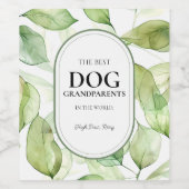 Grün der besten Dog Großeltern Wasserfarbe Blätter Weinetikett (Einzelnes Label)