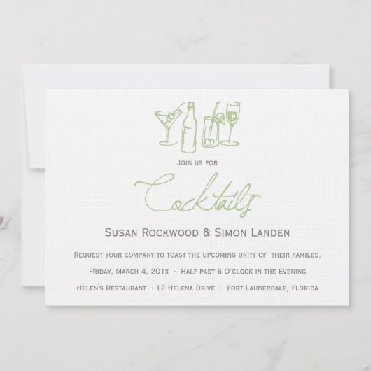 Grün der Hochzeits-Cocktail-Einladungs-| Einladung (Vorderseite)