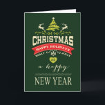 Grün der Retro Stechpalmen-lustiges Feiertagskarte<br><div class="desc">Heitre,  retro Weihnachtskarte voll des Feiertagstextes in der Vintagen Typografie mit iconic Ren-,  Herz- und Baumakzenten.  Zusammenpassendes Packpapier auch verfügbar. Für Fragen oder Anträge E-Mail: cheryl@cheryldanielsart.com /contact.  "Retro Stechpalmen-lustiges Weihnachten" durch Cheryl Daniels © 2013.</div>