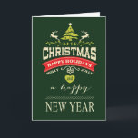 Grün der Retro Stechpalmen-lustiges Feiertagskarte<br><div class="desc">Heitre,  retro Weihnachtskarte voll des Feiertagstextes in der Vintagen Typografie mit iconic Ren-,  Herz- und Baumakzenten.  Zusammenpassendes Packpapier auch verfügbar. Für Fragen oder Anträge E-Mail: cheryl@cheryldanielsart.com /contact.  "Retro Stechpalmen-lustiges Weihnachten" durch Cheryl Daniels © 2013.</div>