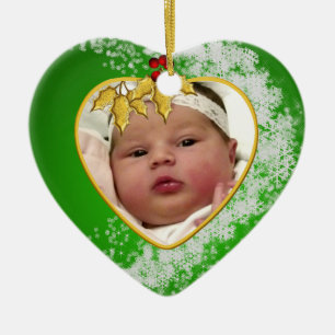 Grün des Babys Weihnachtsund GoldFoto-Herz Keramik Ornament