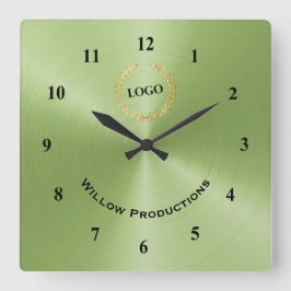 Grün des Firmenlogos Quadratische Wanduhr