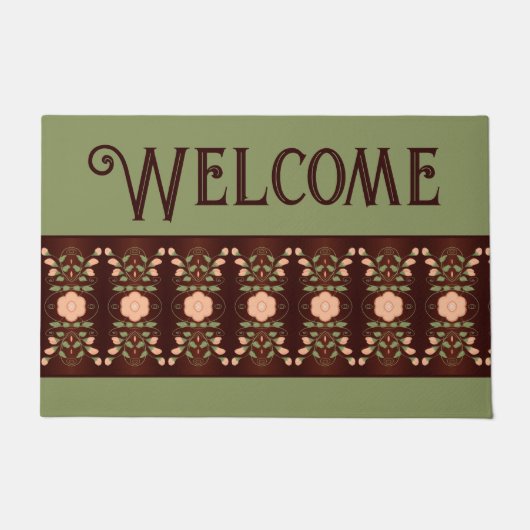 Grün dunkelbraun und Pfirsich Fußmatte (Vorderseite)