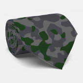Grün, Dunkelgrau und Schwarzes Camouflage-Muster Krawatte (Gerollt)