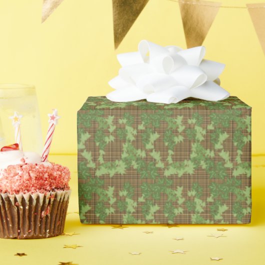 Grün Efeu Braun Gold Kariert Geschenkpapier (Geburtstagsparty)