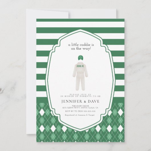 Grün ein kleiner Kaddie ist auf dem Weg Einladung (Vorderseite)