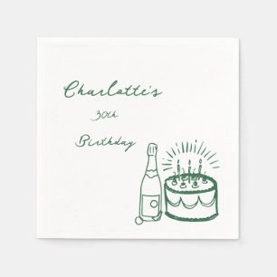 GRÜN einfache Handgezeichnete 30. Geburtstag  Serviette