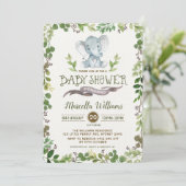 Grün-Elefant-Babyparty-Einladung botanisch Einladung (Stehend Vorderseite)