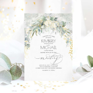 Grün Elegant Boho Hochzeit Gold Folieneinladung