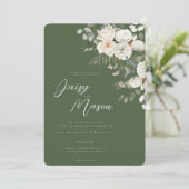Grün - Elegante weiße Blütenhochzeit Botanischer G Einladung (Stehend Vorderseite)