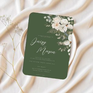 Grün - Elegante weiße Blütenhochzeit Botanischer G Einladung