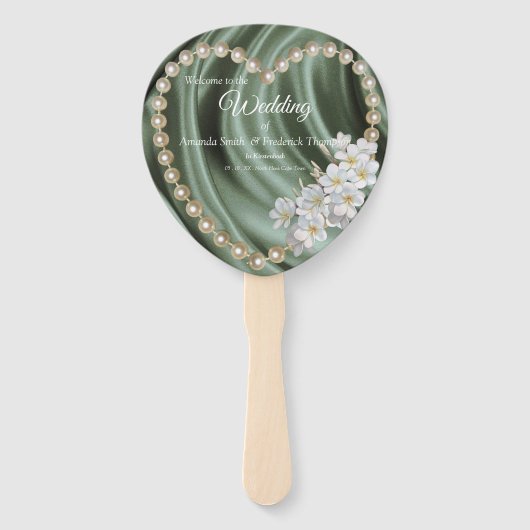 Grün, Elfenbein, Blau, Gold, Seide und Perlen Fächer (Vorderseite)