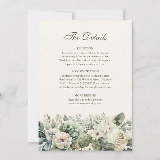 Grün & Elfenbeinkühe Blume Hochzeitskarte Einladung (Vorderseite)