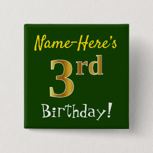 Grün, Falsches Gold 3. Geburtstag, mit individuell Button