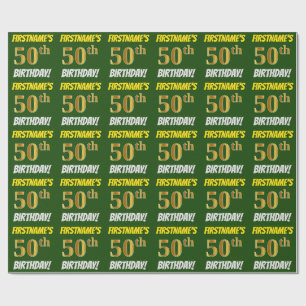 Grün, Falsches/Imitiertes Gold, "50. GEBURTSTAG" Geschenkpapier