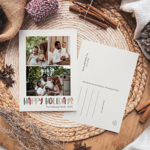 Grün farbige Happy Holidays Vertikales 3 Foto Feiertagspostkarte