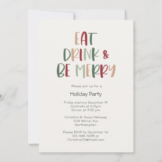 Grün farbige Weihnachten essen Drink und seien Sie Einladung (Vorderseite)