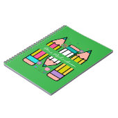 Grün farbiger Lehrer Name Bleistift-Cartoon Notizblock (Linke Seite)