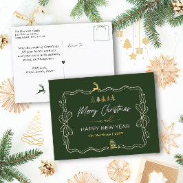 Grün: Festliche Bow & Tree Doodles - Urlaub Postka Feiertagspostkarte