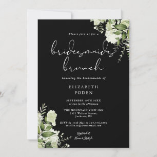 Grün Floral Schwarz Weiß Brautjungfern Brunch Einladung