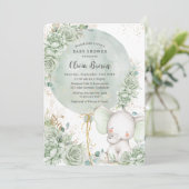 Grün florale Elephant Neutral Baby Dusche Einladung (Stehend Vorderseite)