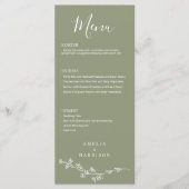 Grün florale feierliche Hochzeit Menükarte (Vorderseite)