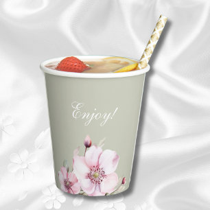 Grün florales Dusty Pink Roses Brautparty Pappbecher