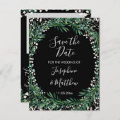 Grün & Florets Wasserfarbe Save the Date schwarz Ankündigungspostkarte (Vorne/Hinten)