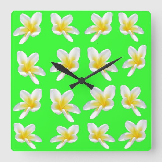 Grün Frangipani Freude, große quadratische Wall Uh Quadratische Wanduhr (Vorderseite)