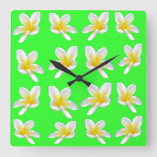 Grün Frangipani Freude, große quadratische Wall Uh Wanduhr